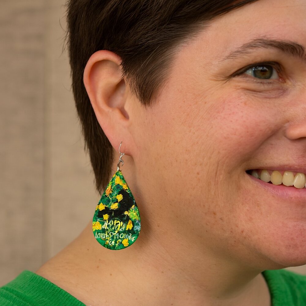 St. Patrickâs Day Water Drop Dangle Earrings Green Yellow 2.28" Drop New